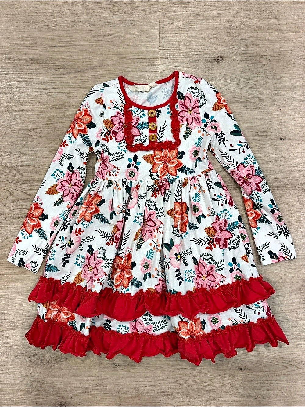 Matilda Jane Poinsettia Parlor Lap Dress Floral Ruffle Dress 8